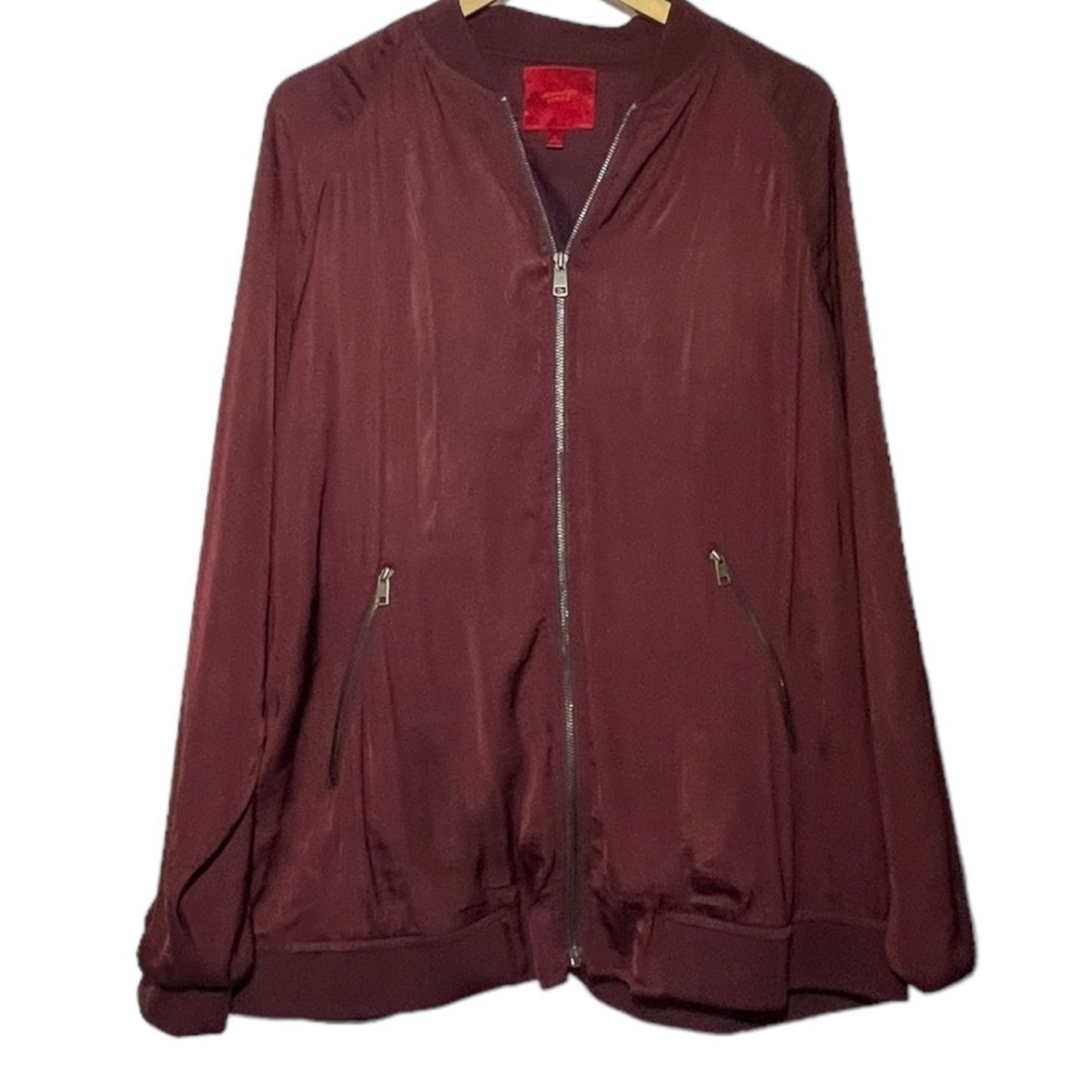 Jennifer Lopez Satin Bomber Track Jacket Oversized Lightweight Maroon Size XL